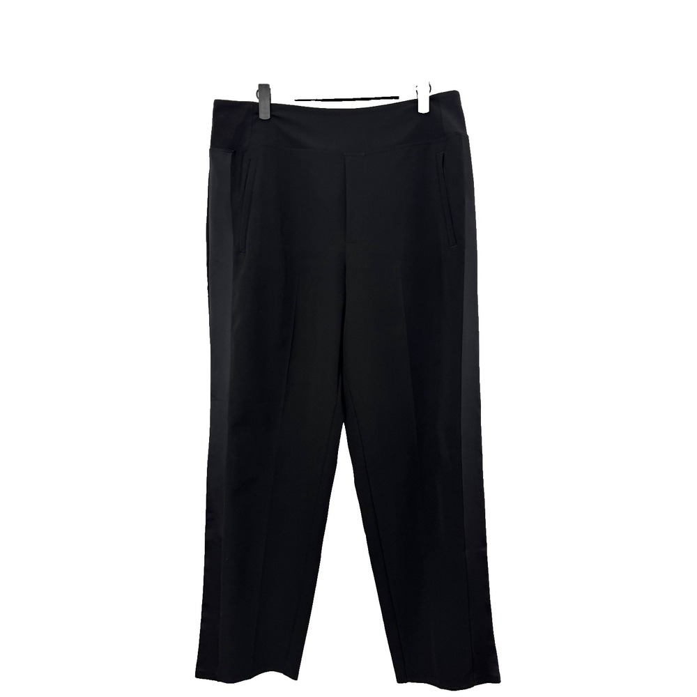 Athleta Front Seam Pants Women's 12 Black Elastic Waist Pull-On Retro Trouser‎